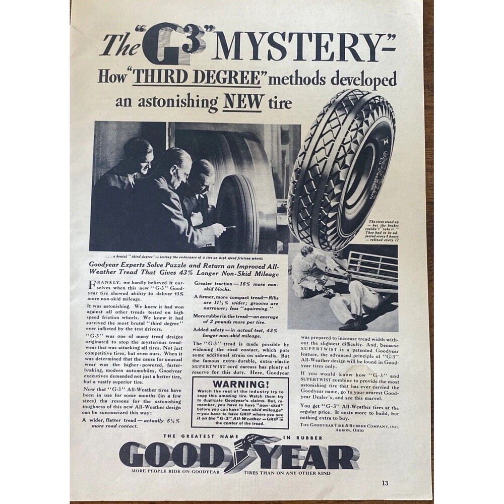 Vintage 1934 Print Ad Advertising Goodyear Auto Tires G3 8”x11”